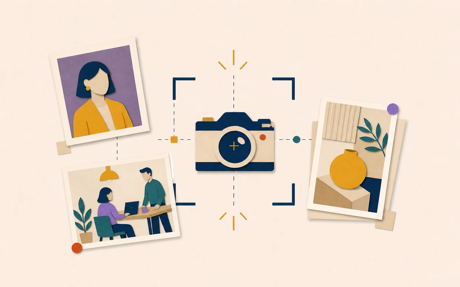Illustration d’une production photographique réunissant portrait, reportage en entreprise et photographie de produit