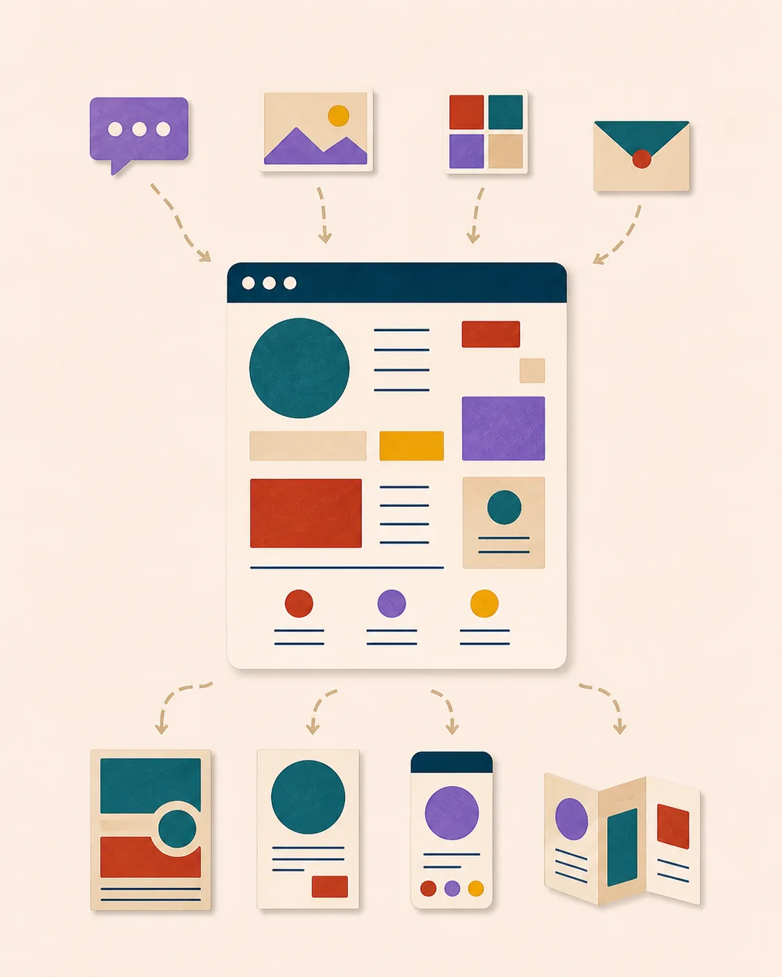 Éléments graphiques entrants transformés en différents supports de communication
